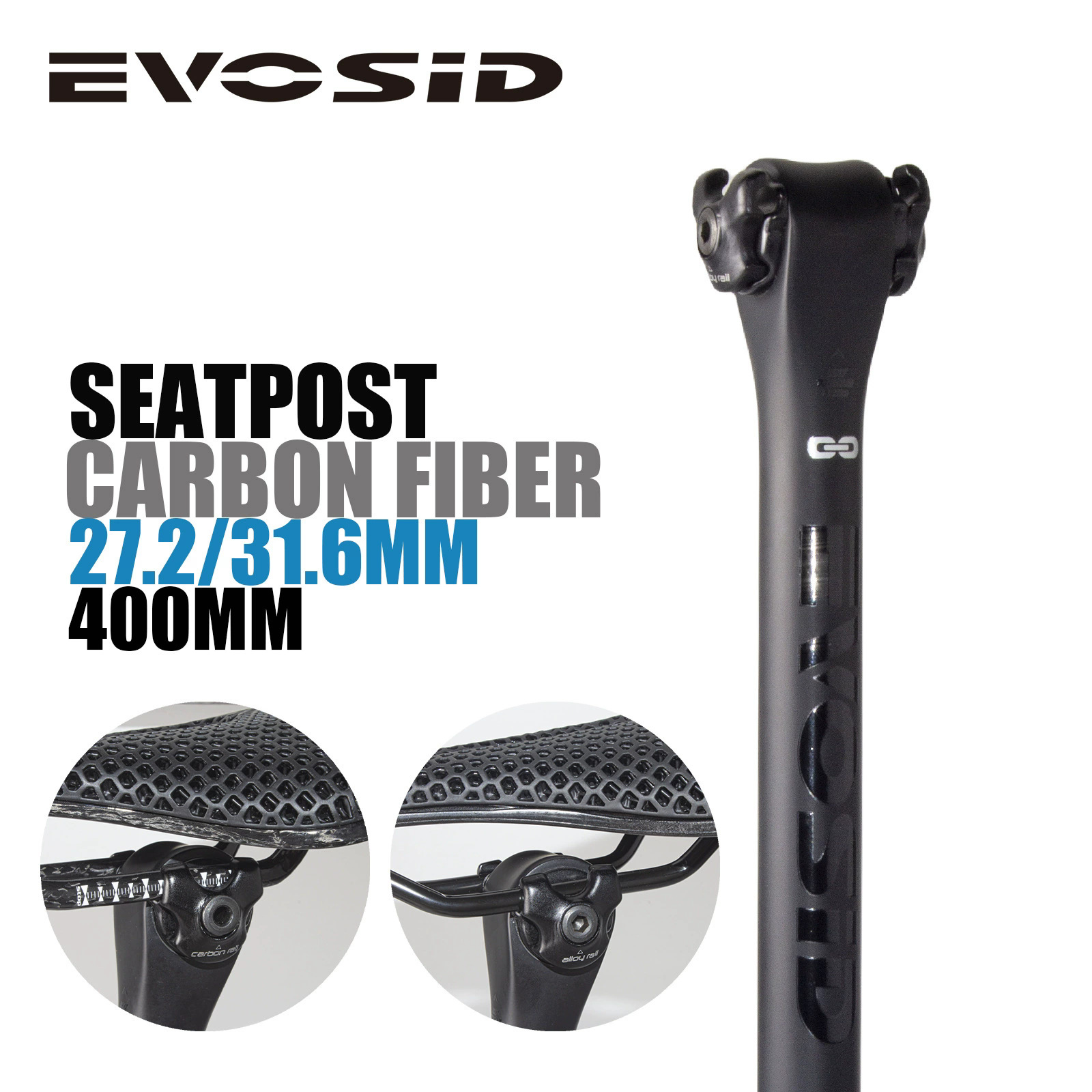 ท่อเบาะนั่งคาร์บอนไฟเบอร์ Evosid สำหรับจักรยานเสือภูเขาและเสือหมอบ ขนาด 27.2/31.6*400 มม.