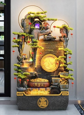 招财聚宝盆流水摆件风水轮新中式假山流水屏风隔断办公室开业送礼