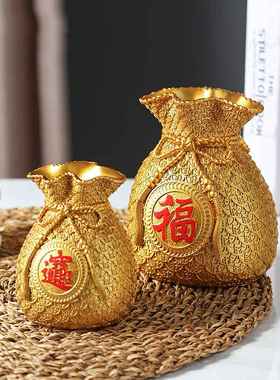 新中式创意钱袋存钱罐摆件家居客厅酒柜储蓄罐装饰品乔迁开业礼品