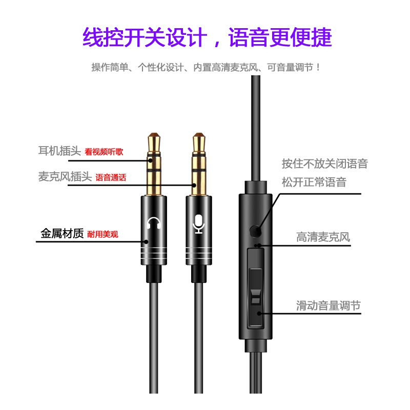 全颂电脑有线耳机耳塞式电脑耳机带麦台式机入耳式有线双插头主-图0