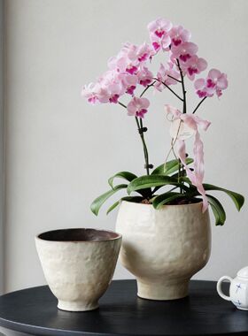 镧林新中式白色陶瓷花盆客厅桌面插花民宿酒店高级感家居花盆拂尘