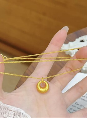 铜合金项链 新中式拉丝圆环吊坠项链女轻奢国风毛衣链简约百搭