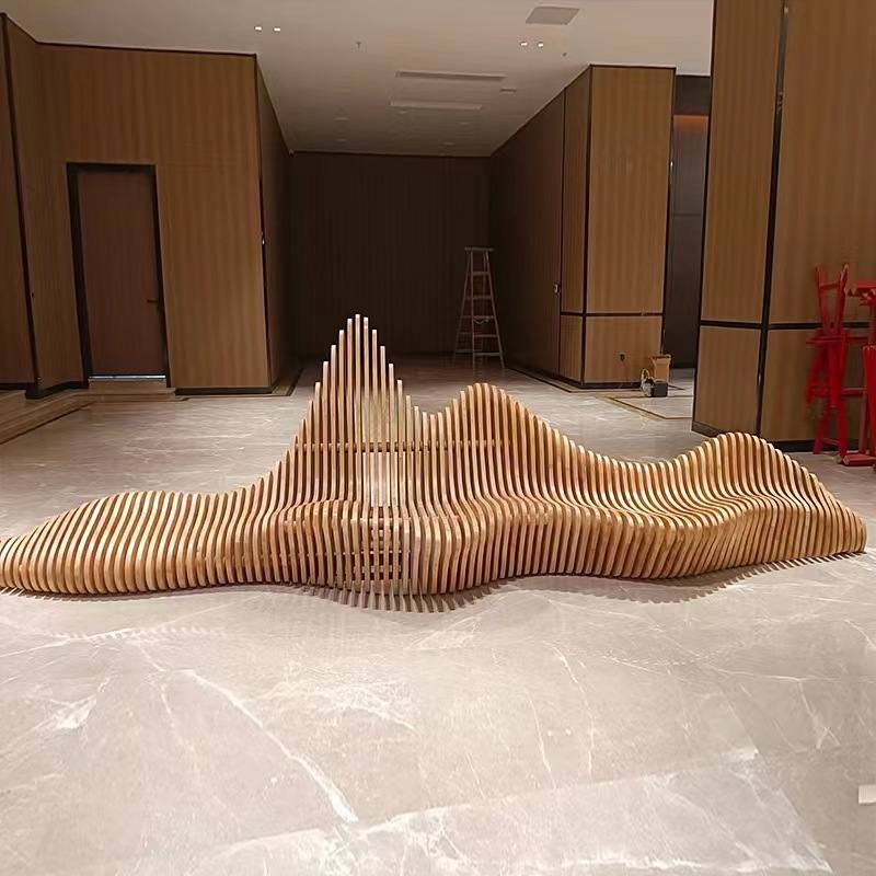 切片椅户外休闲椅商场实木椅防腐木休息异形长条坐凳座椅木质 - 图1