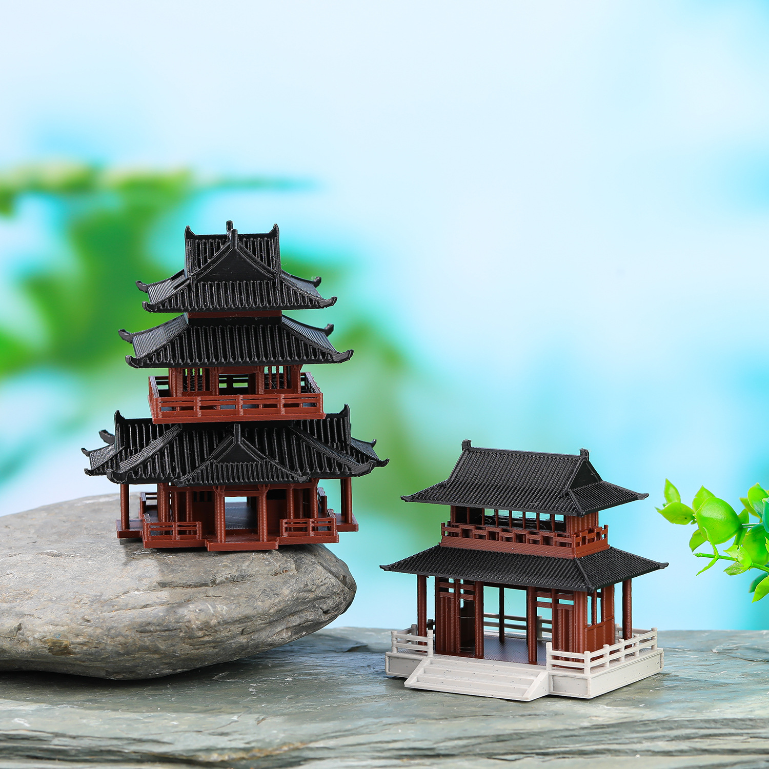 ภูมิทัศน์จิ๋ว หินประดับ ตู้ปลาแบบน้ำและบก ของตกแต่งงานจัดสวน เครื่องประดับขนาดเล็ก อาคารย้อนยุค ศาลา อาคารขนาดเล็ก และอาคารสูง