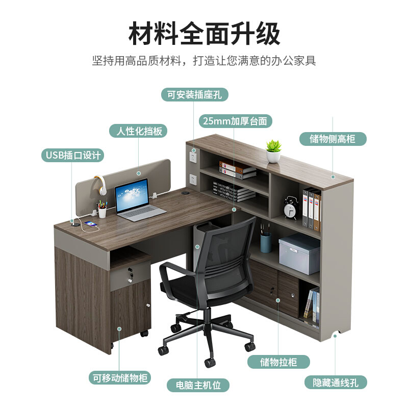 职员办公桌椅组合简约现代办公室T型双人面对面员工桌卡座财务桌 - 图0