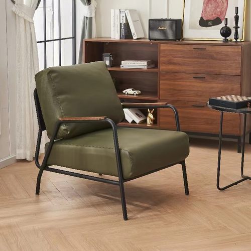 K8单人沙发椅轻奢单简休闲椅沙发位懒人小户型咖客厅艺椅极单人铁 - 图0