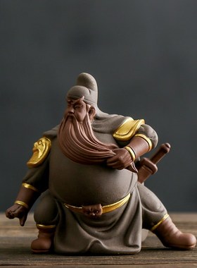 中式创意关羽关公陶瓷摆件家居客厅书法玄关桌面装饰品工艺品送礼