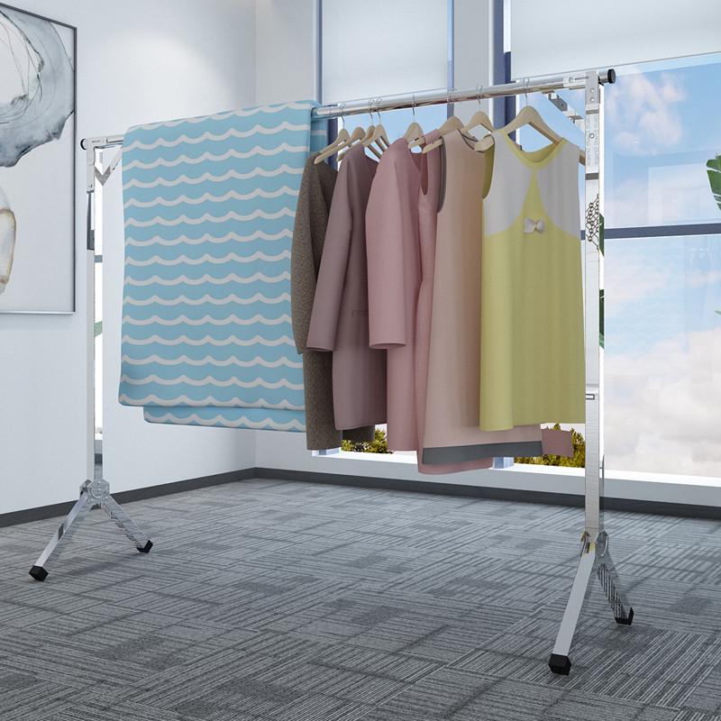 不锈钢落地折叠单杆式晾衣架卧室内挂衣阳台宿舍晒被子家用凉衣杆 - 图1