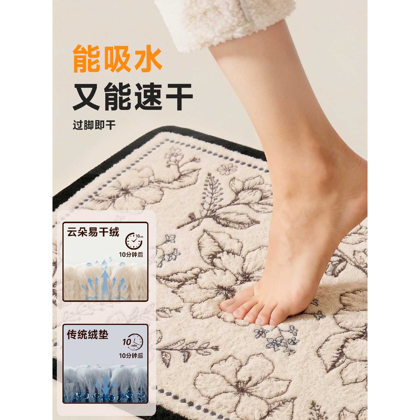 Bathroom absorbent floor mat 2026 new bathroom non-slip foot mat household toilet bathroom door quick-drying carpet