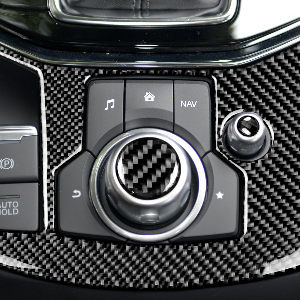 เหมาะสำหรับปุ่มมัลติมีเดียบนรถมาสด้า 3 Cx-9 Cx-5 มาสด้า 6 อุปกรณ์เสริมสำหรับการปรับแต่งภายในรถยนต์ด้วยคาร์บอนไฟเบอร์