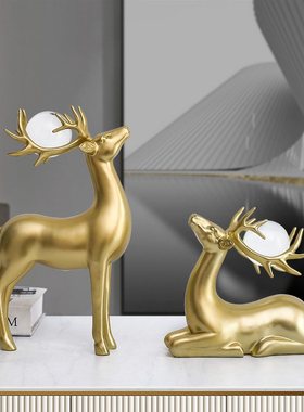 新中式麋鹿摆件创意现代轻奢客厅家居酒柜装饰品室内软装高档摆设