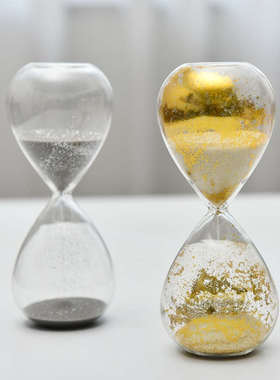 创意金银色玻璃沙漏计时器10/30分钟家居摆件书桌装饰礼品玻璃工