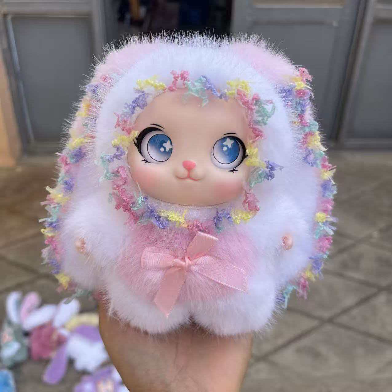 ตุ๊กตาผ้าพลัชน่ารัก ทำจากขนแรคคูนเทียม ที่ห้อยกุญแจ ตุ๊กตาผ้าพลัชแนวสาวหวาน ของประดับกระเป๋า สไตล์ฮีลลิ่ง