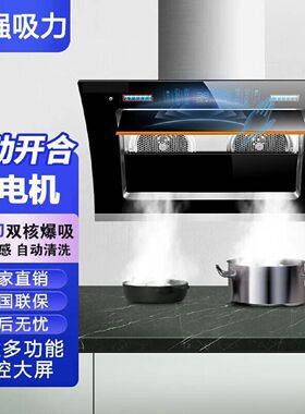 真美油烟机厨房家用大吸力双电机抽油烟机侧吸自清洗壁挂式弧形