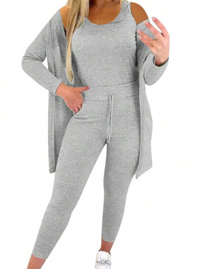 A 36763 Women's knit three piece set 女士针织长袖三件套