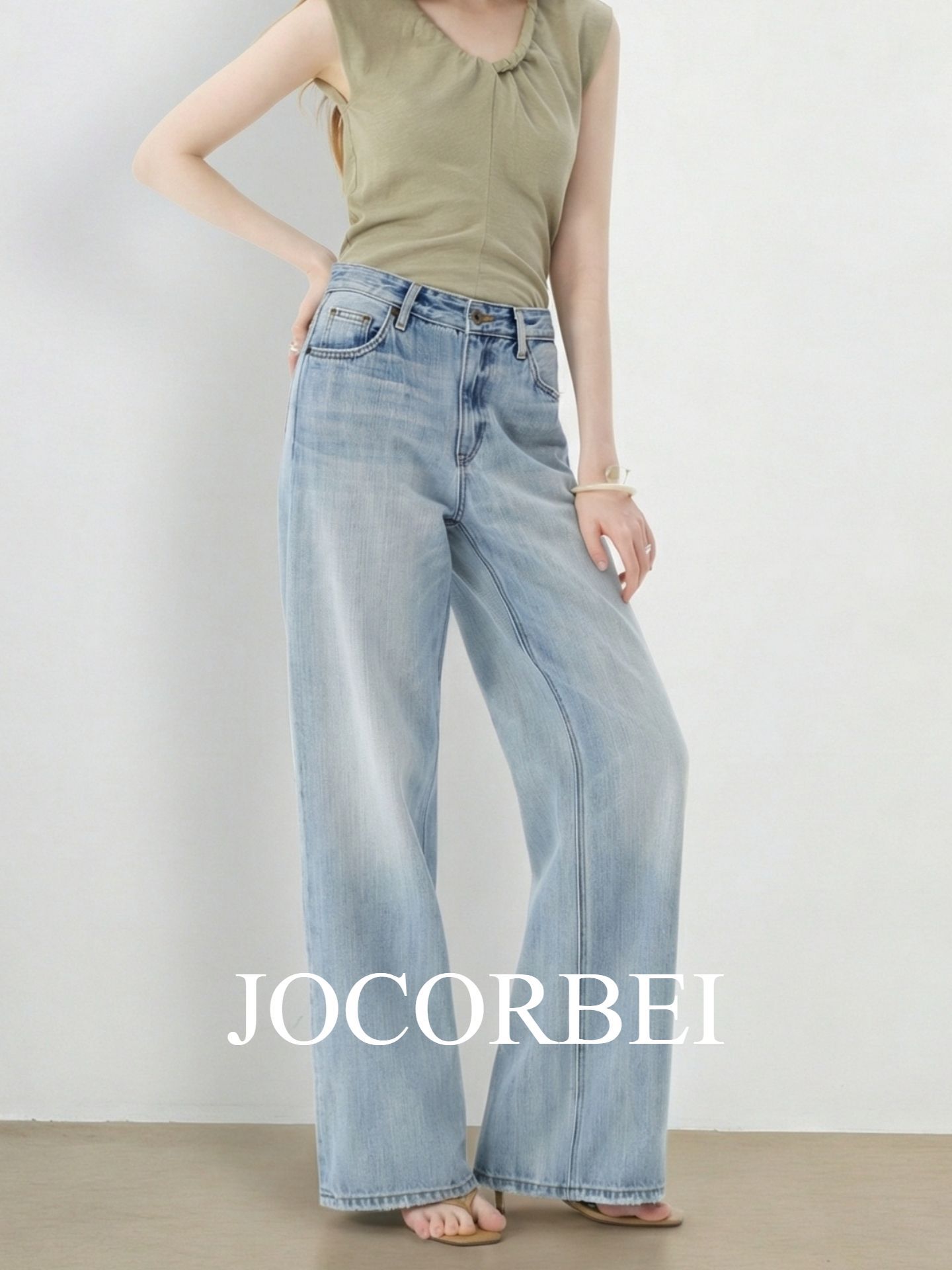 Jocorbei【เดนิมแบรนด์ดัง】กางเกงยีนส์ขาบาน ระดับไฮเอนด์ สำหรับผู้หญิง ซักน้ำ สีฟ้า ขายาว ยาวถึงพื้น