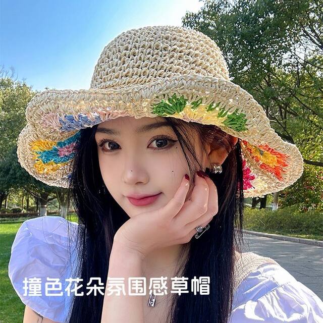 ໝວກດອກເຟືອງໃໝ່ ແສ່ວລະດູຮ້ອນ ປ້ອງກັນແດດ visor hat brim seaside beach vacation fisherman hat