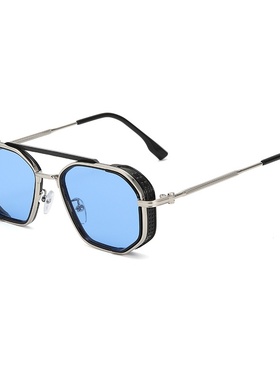 2024欧美新款复古太阳镜男 街拍朋克风金属太阳镜 防嗮遮阳镜