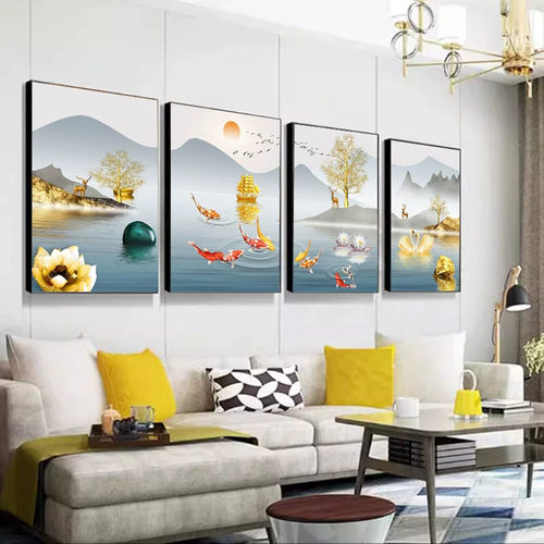 客厅装饰画沙发背景墙挂画现代简约北欧创意轻奢四联房间组合壁画 - 图1