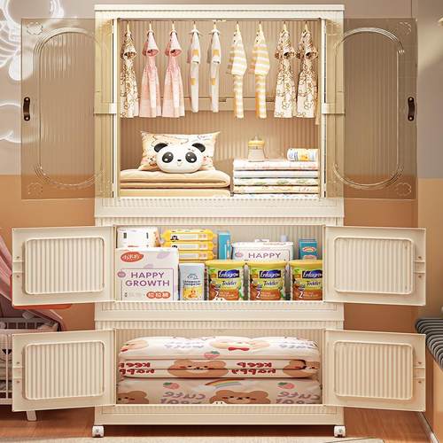 儿童衣柜简易组装家用卧室收纳柜储物柜宝宝婴儿小衣橱收纳免安装 - 图0