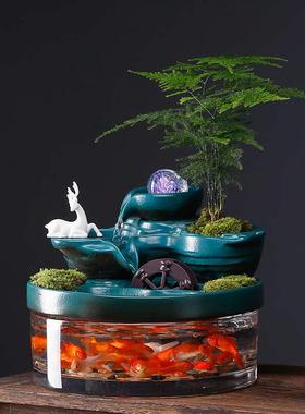 流水摆件循环水招财鱼缸生财家居客厅办公室桌面装饰乔迁开业礼品