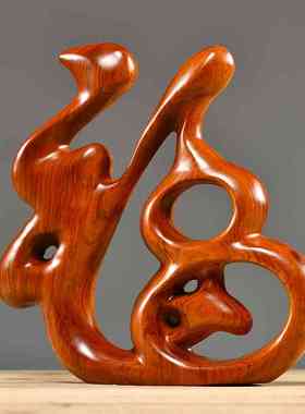 红木雕刻祝福饰品中式客厅电视柜饰品创意简约家居装饰红木工艺品