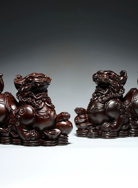 黑檀木雕貔貅摆件红木貔貅家居办公室玄关装饰工艺品店铺开业送礼