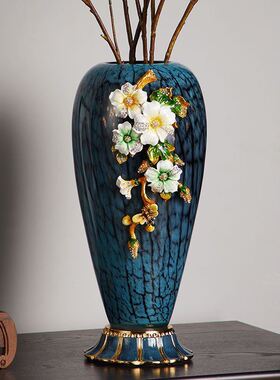 珐琅彩花瓶琉璃摆件玄关桌面床头插花台式美式复古风格客厅餐桌
