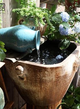 复古陶瓷仿古大缸粗陶手工圆坛方水缸大花盆鱼缸落地摆件庭院园林