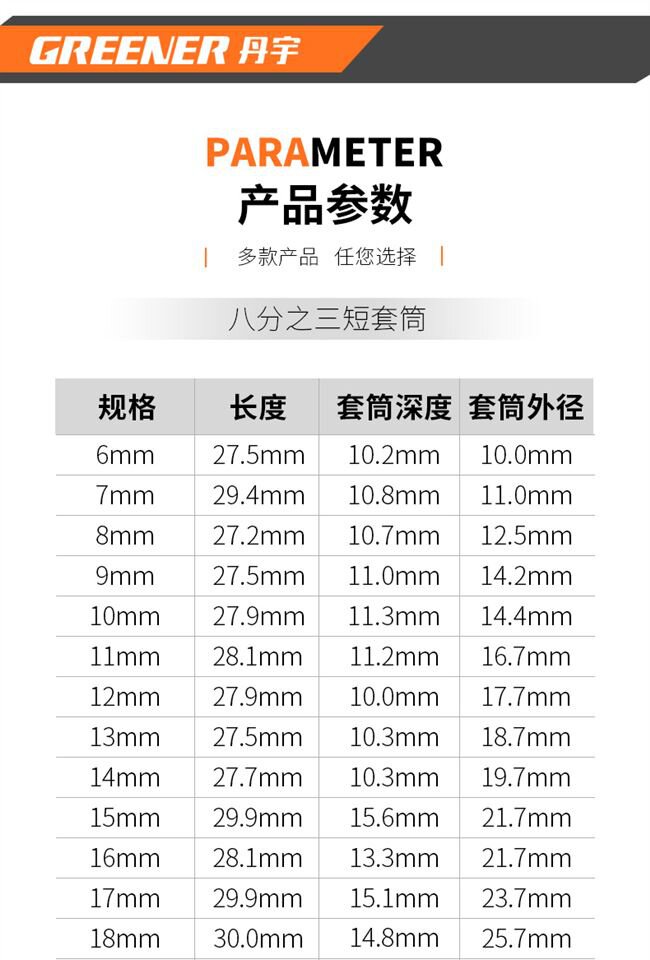 3/8短套筒头中飞外六角套筒工具套管头子汽修i8 10 14 24mm - 图1