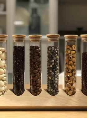 咖啡豆试管展示架 厨房密封罐豆类储存陈列架玻璃瓶创意实木收纳