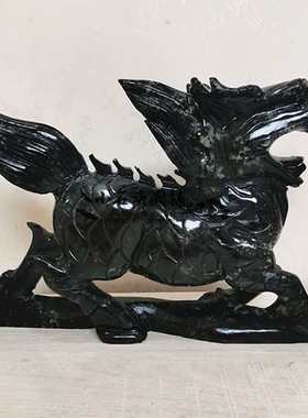 天然独山玉石麒麟纯手工桌面摆件居家客厅简约装饰朋友送礼工艺品