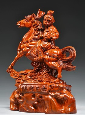 花梨木雕马上封侯摆件家居客厅办公装饰品红木工艺品事业商务礼品