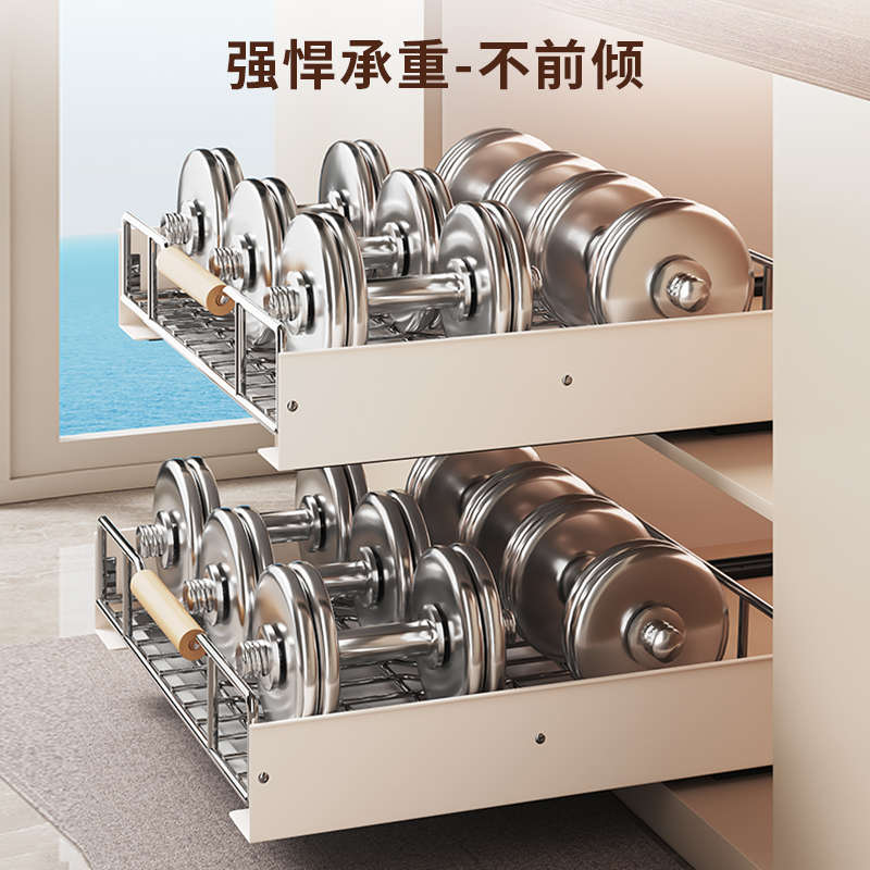 厨房抽拉式碗碟收纳架不锈钢碗架置物架橱柜碗碟拉篮抽屉式沥水架 - 图1