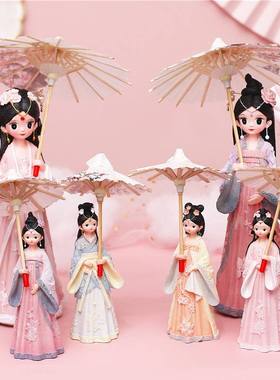 女孩打伞玲珑少女摆件少女风景区复古树脂旅游式摆设心中工艺品