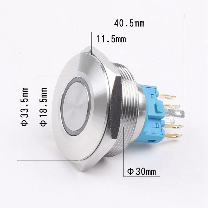 25mm金属按钮防水开关电源启动发光自锁复位停止30mm大按键不锈钢 - 图0