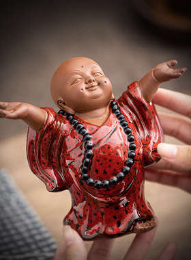 陶瓷小和尚沙弥禅意佛系人物摆件中式客厅玄关桌面博古架装饰摆设