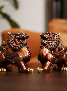 铜欣祥黄铜麒麟摆件办公室客厅玄关家居装饰品瑞兽摆设工艺品摆件