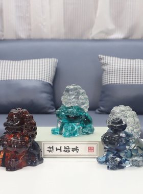 新中式透明狮子琉璃乔迁客厅玄关酒店装饰品家居样板间电视柜摆件