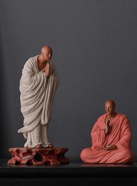 创意紫砂小和尚禅意人物茶室桌面茶空间造景装饰摆设茶宠茶玩摆件