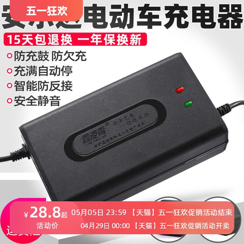 安尔达电动车电瓶通用充电器48V12AH20AH60V72V安尔达公头两孔 - 图0