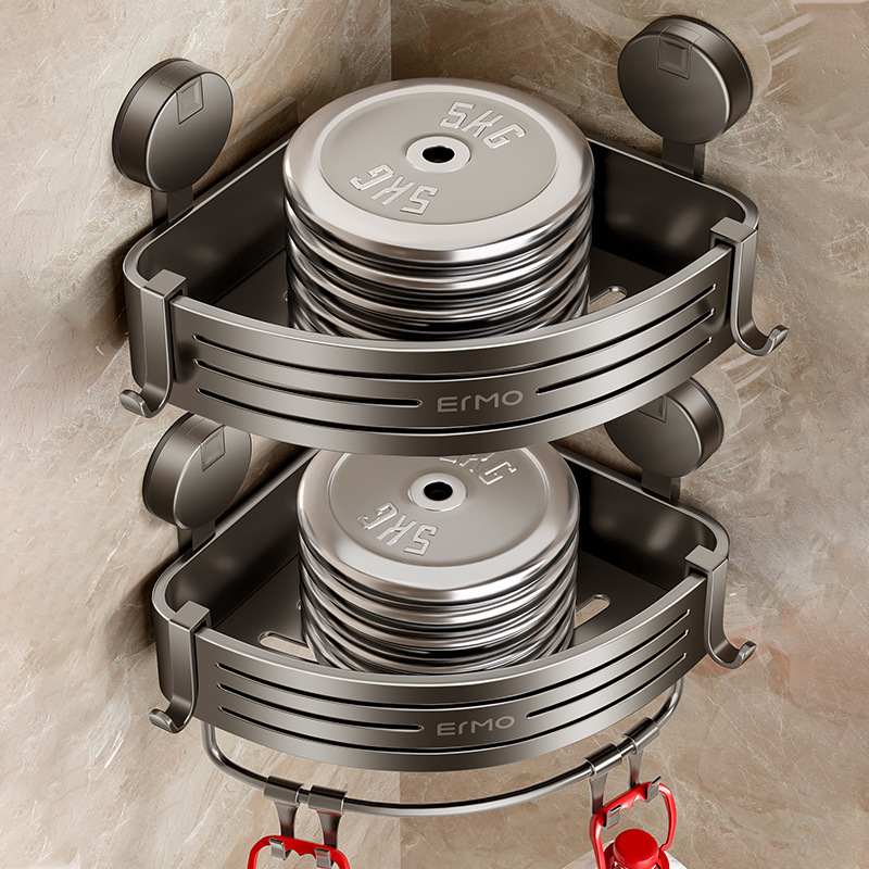 卫生间吸盘置物架浴室三角免淋浴打孔角壁挂式架子收纳架墙上厕所 - 图1