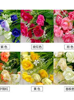 木栅栏长条玫瑰假花仿真花盆栽装饰花艺摆件窗台客厅绢花隔断装饰