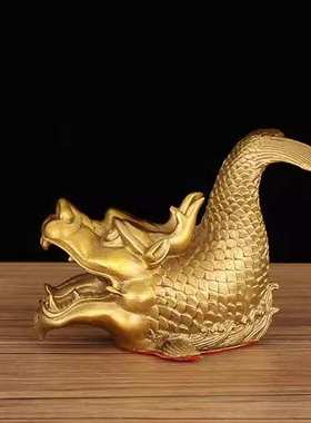 鸱吻摆件厨房黄铜龙头鱼鳌鱼瑞兽螭吻铜器摆件龙鱼家居铜器摆件