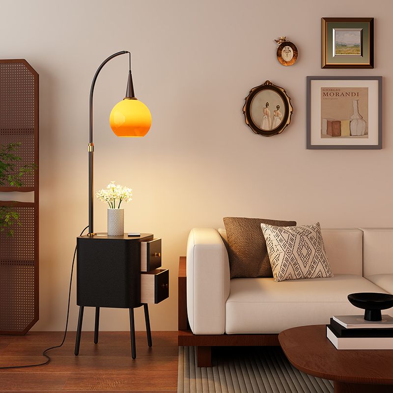 中古风落地灯客厅卧室床头柜氛围沙发旁边置物架法式复古台灯一体 - 图0