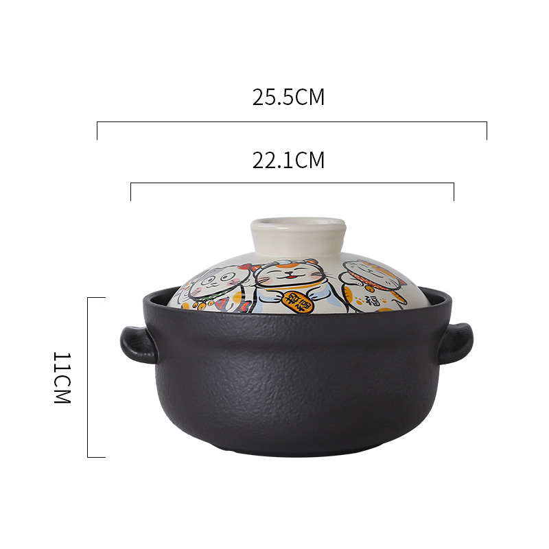 日式陶土砂锅猫咪砂锅家用炖锅耐高温汤锅燃气专用锅小号煲仔饭锅 - 图1