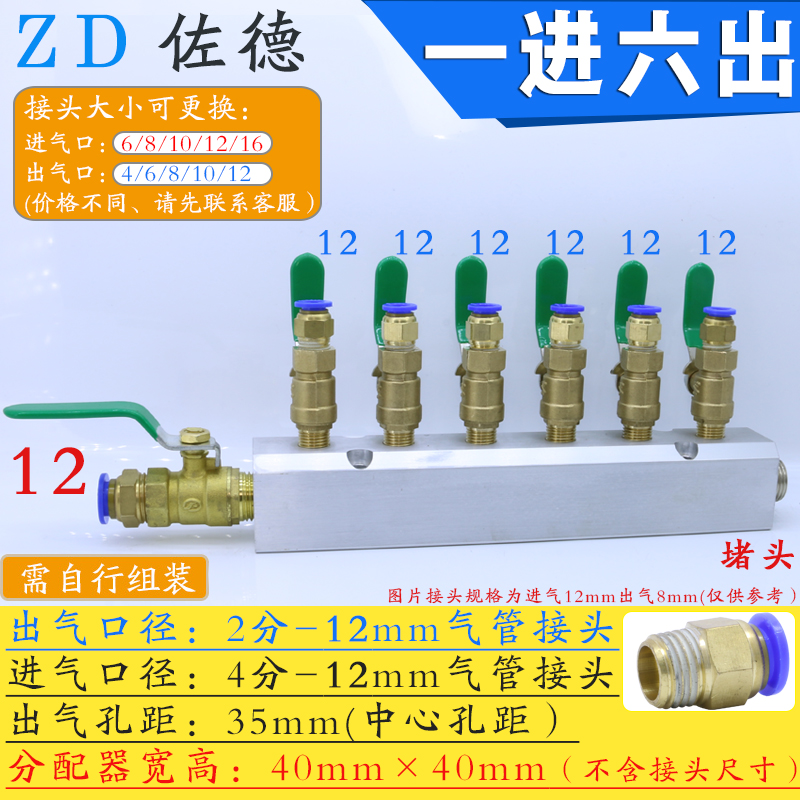 气排进气12出气1210/864mm气管PU多管路分气块一进多出分汇流接头-图3