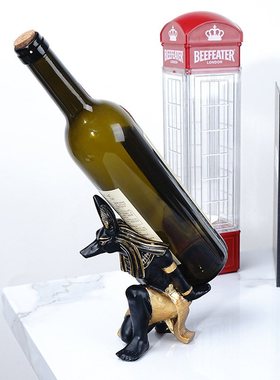 创意红酒架摆件金字塔阿树脂努比斯酒柜装饰手工小狗工艺品神