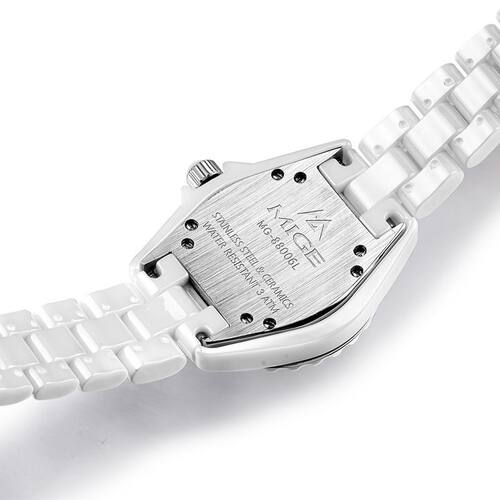 米格（MIGE）镶钻陶瓷钢带石英女表时尚气质防水腕表MG88006夜光 - 图2