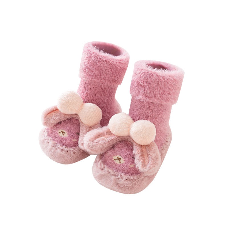 婴儿鞋袜冬加厚保暖宝宝袜子中筒加绒加厚可爱新生儿0-3月宝宝鞋 - 图3